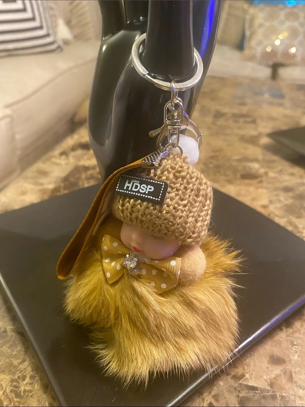HDSP Mustard Yellow Pom-Pom Doll Keychain with Knit Hat